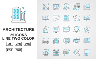 25 Premium Architecture Line Two Color Pack Icon Set