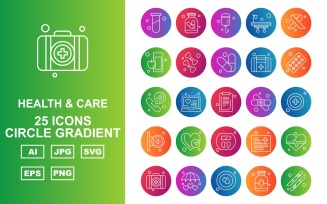 25 Premium Health And Care Circle Gradient Pack Icon Set