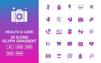 25 Premium Health And Care Glyph Gradient Pack Icon Set