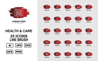 25 Premium Health And Care Line Brush Pack Icon Set