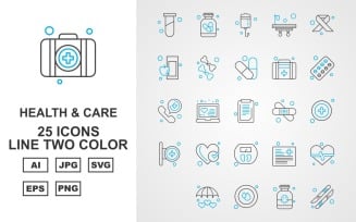 25 Premium Health And Care Line Two Color Pack Icon Set