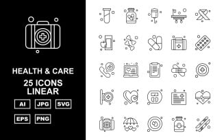 25 Premium Health And Care Linear Pack Icon Set