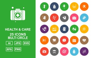 25 Premium Health And Care Multi Circle Pack Icon Set