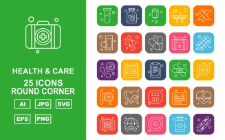 25 Premium Health And Care Round Corner Pack Icon Set