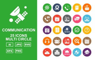 25 Premium Network And Communication Multi Circle Pack Icon Set