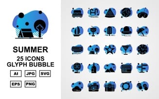 25 Premium Summer II Glyph Bubble Pack Icon Set