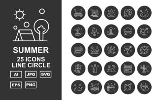 25 Premium Summer II Line Circle Pack Icon Set