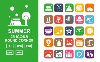 25 Premium Summer II Round Corner Pack Icon Set