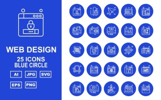 25 Premium Web Design And Development Blue Circle Pack Icon Set