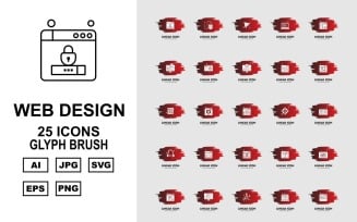 25 Premium Web Design And Development Glyph Brush Pack Icon Set