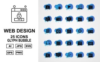 25 Premium Web Design And Development Glyph Bubble Pack Icon Set
