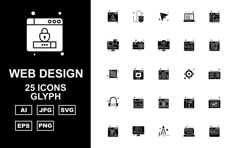 25 Premium Web Design And Development Glyph Pack Icon Set