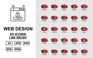 25 Premium Web Design And Development Line Brush Pack Icon Set