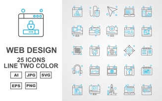 25 Premium Web Design And Development Line Two Color Pack Icon Set