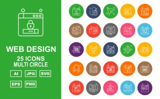 25 Premium Web Design And Development Multi Circle Pack Icon Set