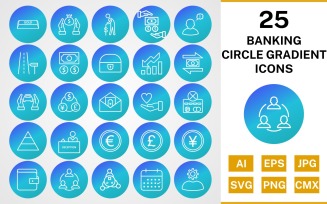 25 Banking Circle Gradient Icon Set