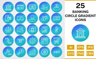 25 Banking Circle Gradient Icon Set