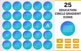 25 Education Circle Gradient Icon Set