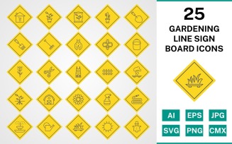 25 Gardening Line Sign Board Icon Set