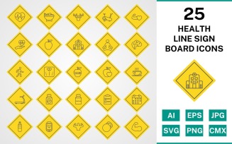 25 Health Line Sign Board Icon Set
