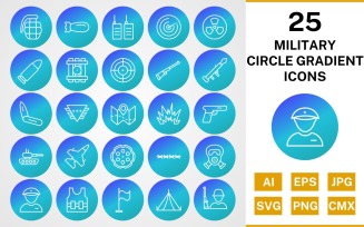 25 Military Circle Gradient Icon Set