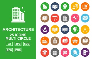 25 Premium Architecture Multi Circle Pack Icon Set