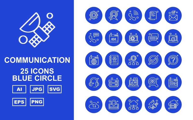25 Premium Network And Communication Blue Circle Pack Icon Set
