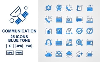 25 Premium Network And Communication Blue Tone Pack Icon Set