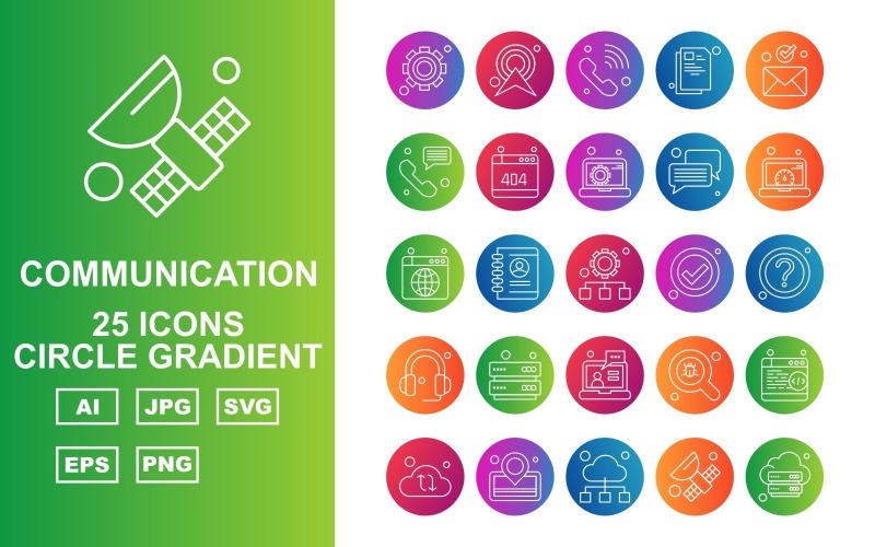 25 Premium Network And Communication Circle Gradient Pack Icon Set