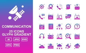 25 Premium Network And Communication Glyph Gradient Pack Icon Set