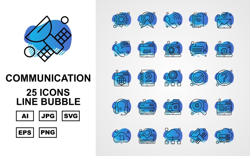 25 Premium Network And Communication Line Bubble Pack Icon Set