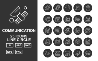 25 Premium Network And Communication Line Circle Pack Icon Set