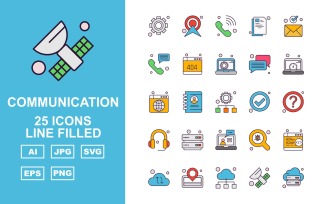 25 Premium Network And Communication Line Filled Pack Icon Set