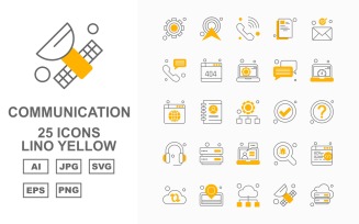 25 Premium Network And Communication Lino Yellow Pack Icon Set