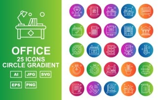 25 Premium Office Circle Gradient Pack Icon Set