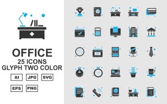 25 Premium Office Glyph Two Color Pack Icon Set