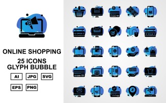 25 Premium Online Shopping Glyph Bubble Pack Icon Set