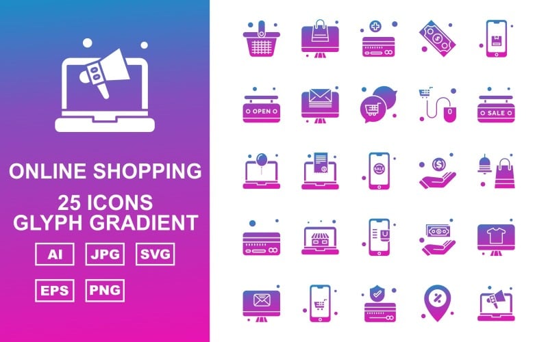 25 Premium Online Shopping Glyph Gradient Pack Icon Set