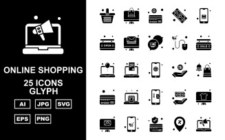 25 Premium Online Shopping Glyph Pack Icon Set
