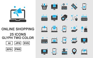 25 Premium Online Shopping Glyph Two Color Pack Icon Set