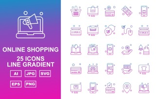 25 Premium Online Shopping Line Gradient Pack Icon Set