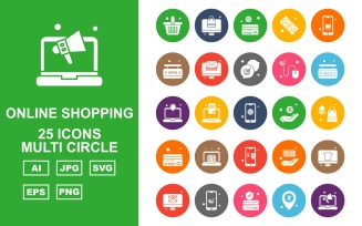 25 Premium Online Shopping Multi Circle Pack Icon Set