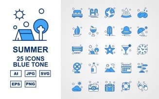 25 Premium Summer II Blue Tone Pack Icon Set
