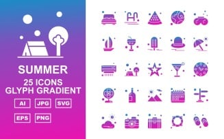 25 Premium Summer II Glyph Gradient Pack Icon Set