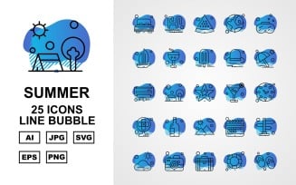 25 Premium Summer II Line Bubble Pack Icon Set