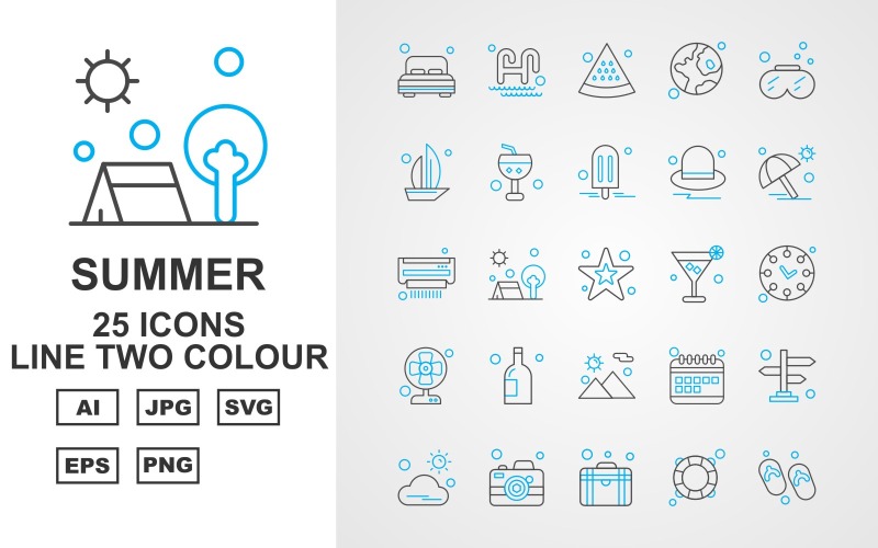25 Premium Summer II Line Two Color Pack Icon Set