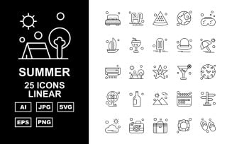 25 Premium Summer II Linear Pack Icon Set