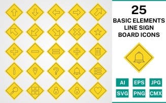 25 Basic Elements Line Sign Board Icon Set