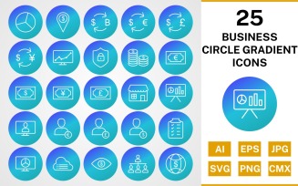 25 Business Circle Gradient Icon Set