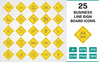 25 Business Line Sign Board Icon Set
